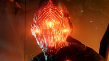 Warframe update adds much-requested Jade Shadows replay feature - A figure with a bright orange geometric design lit up across their face.