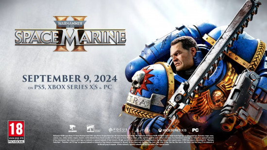 The Warhammer 40,000 Space Marine 2 release date of September 9, 2024, in a trailer screenshot