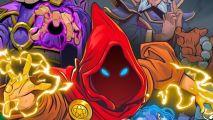 Wizard of Legend 2 Steam Next Fest demo: a red hooded wizard with glowing blue eyes all that's visible under the hood