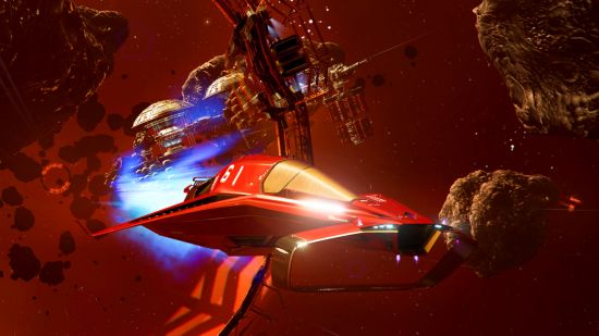 Huge space simulation game X4 Foundations gets big update and new story DLC Timelines - A red ship flying through space.