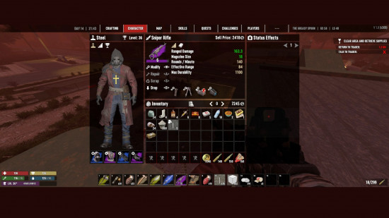 The SteelUI 7 Days to Die mod, showing additional bars for character stats and a darker UI.