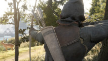 Medieval survival RPG Bellwright shares what’s next for the game: A hunter threatens to loose an arrow at a grazing deer.
