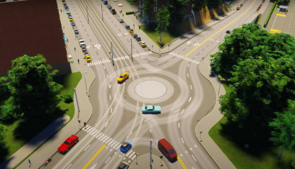 Cities Skylines 2 mods road building: A roundabout from city-building game Cities Skylines 2
