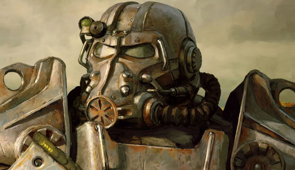 Underrated survival game Fallout 76 needs your input on crafting: A power armor-clad warrior stands in Skyline Valley.