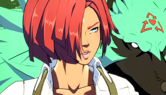 Guilty Gear Strive Team of Three open beta is free on Steam, even if you don't own the game - The red-haired Giovanna and her wolf spirit Rei.