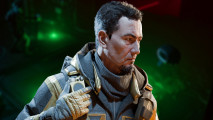 Level Zero Extraction early access: A man with a concerned expression reaches for a radio strapped to the chest of his military gear