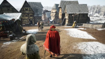 Manor Lords early access is a success, publisher says, warning of dangerous expectations - A red-robed figure walks through the streets of a snow-covered medieval village.