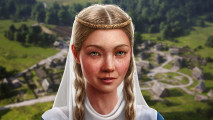Manor Lords portraits: A girl with blonde hair wearing a white veil