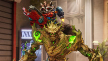 Marvel Rivals voice actors: Rocket Raccoon rides on Groot in the shooter