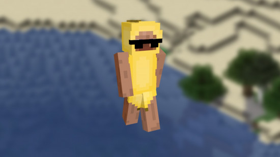 A cool and funny Minecraft skin of a person wearing a banana suit and wearing sunglasses.