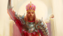 Norland is a Rimworld inspired medieval simulation game, out now: An illustration of a king wearing a crown and armor, from Norland.