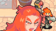 a pixelated woman with red hair shouts