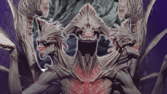 The Secret Servitor, a fleshy, three-headed entity, and one of the Once Human bosses, or Great Ones.