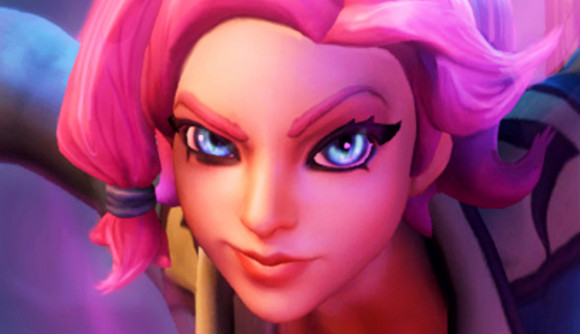 Free multiplayer game Paladins launches PvE horde mode in new update - A pink-haired lady gives a wry smile.