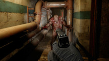 Pathogen X Steam: A first-person view of someone pointing a pistol at a zombie in a tight corridor