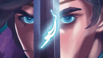 New RPG Peasant smashes Kickstarter goal with $100k in just 21 hours: A close up image of an anime man's blue eyes, a silver, glowing sword in front of his face