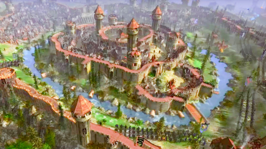 Renaissance Kingdom Wars is a new spin on the grand strategy genre: An overhead view of a Renaissance era wallked European castle, from Renaissance Kingdom Wars.