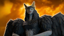 Solium Infernum Steam sale: a bird woman standing, looking sophisicated