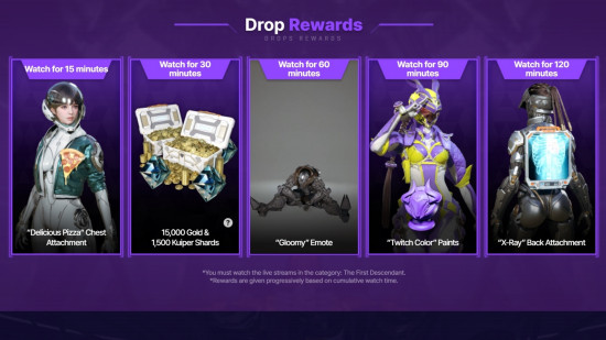 All five The First Descendant Twitch drop rewards