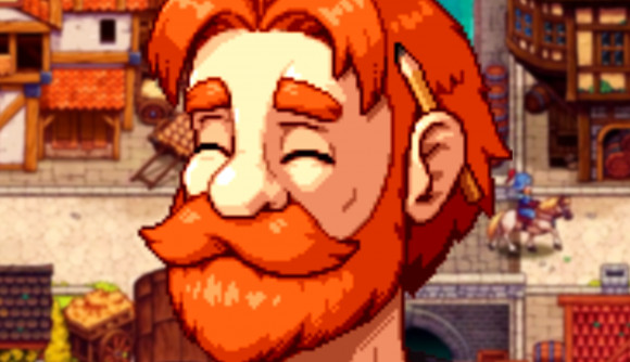 Travellers Rest update 0.6.5 opens the city up for exploration - A ginger-haired man with a beard smiles, a pencil tucked behind one ear.