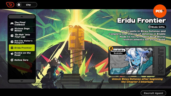 The menu card for Eridu Frontier, one of the Zenless Zone Zero events.