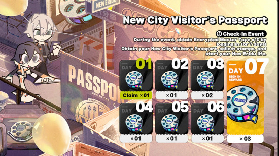 The menu card for New City Visitor's Passport, one of the Zenless Zone Zero events.