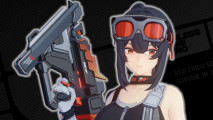 Best ZZZ Grace build: Grace, a black-haired Agent, wears red goggles on her head and holds a large weapon in her hand.