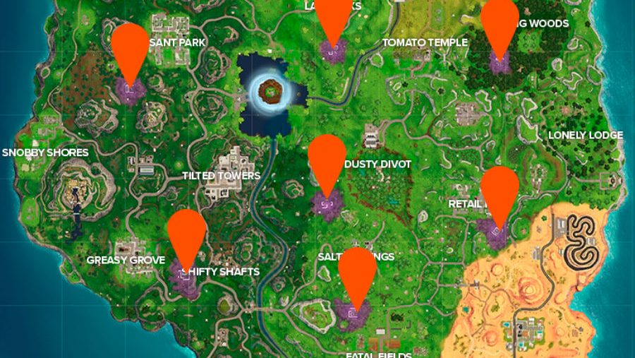 all fortnite corrupted areas locations map - fortnite map best places
