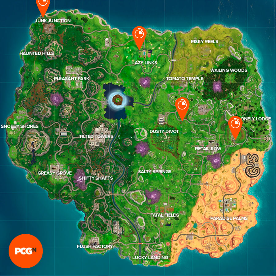 Fortnite Time Trials On Foot All Fortnite Vehicle Timed Trials Locations Where To Complete Three Races Against The Clock Pcgamesn
