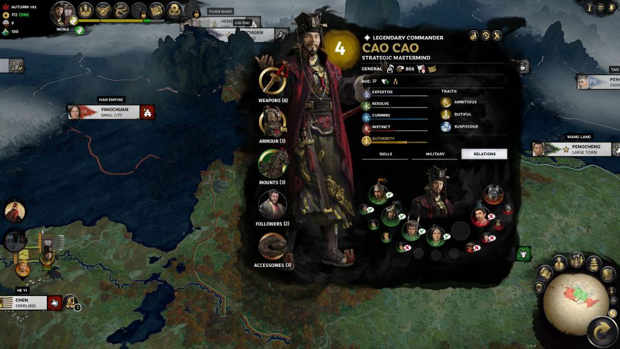 character menu in total war three kingdoms