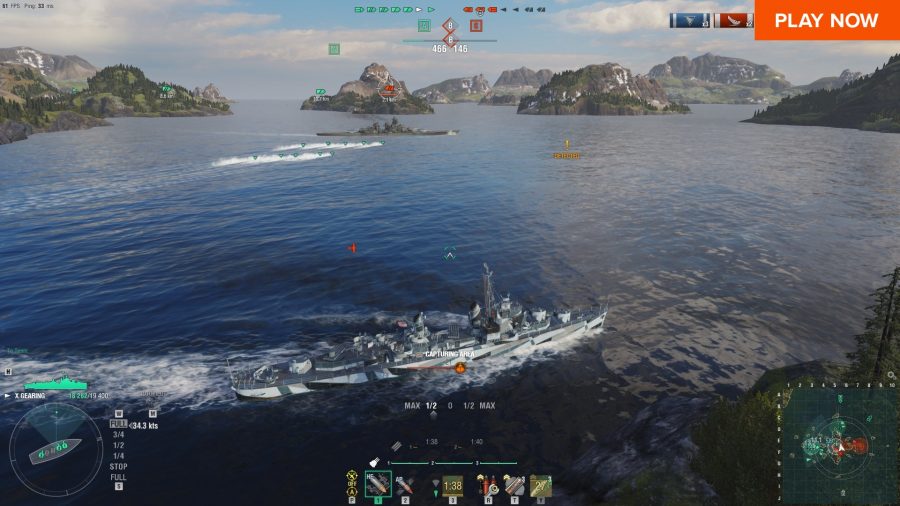 Best free PC games: a warship lining up to fire against three enemy vessels in World of Warships