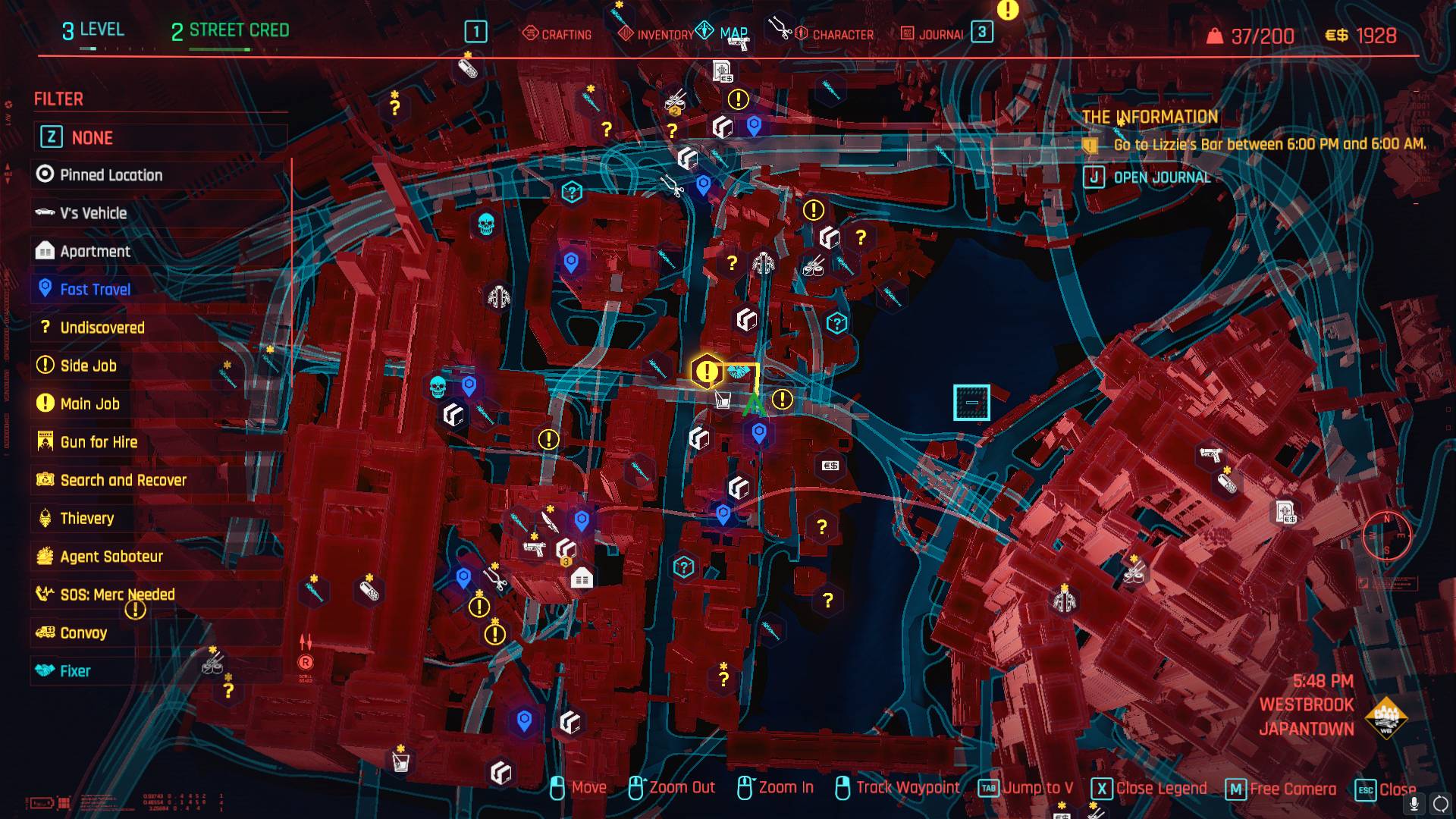 cyberpunk 2077 map city points night red interest locations pcgamesn easiest earn cred street way