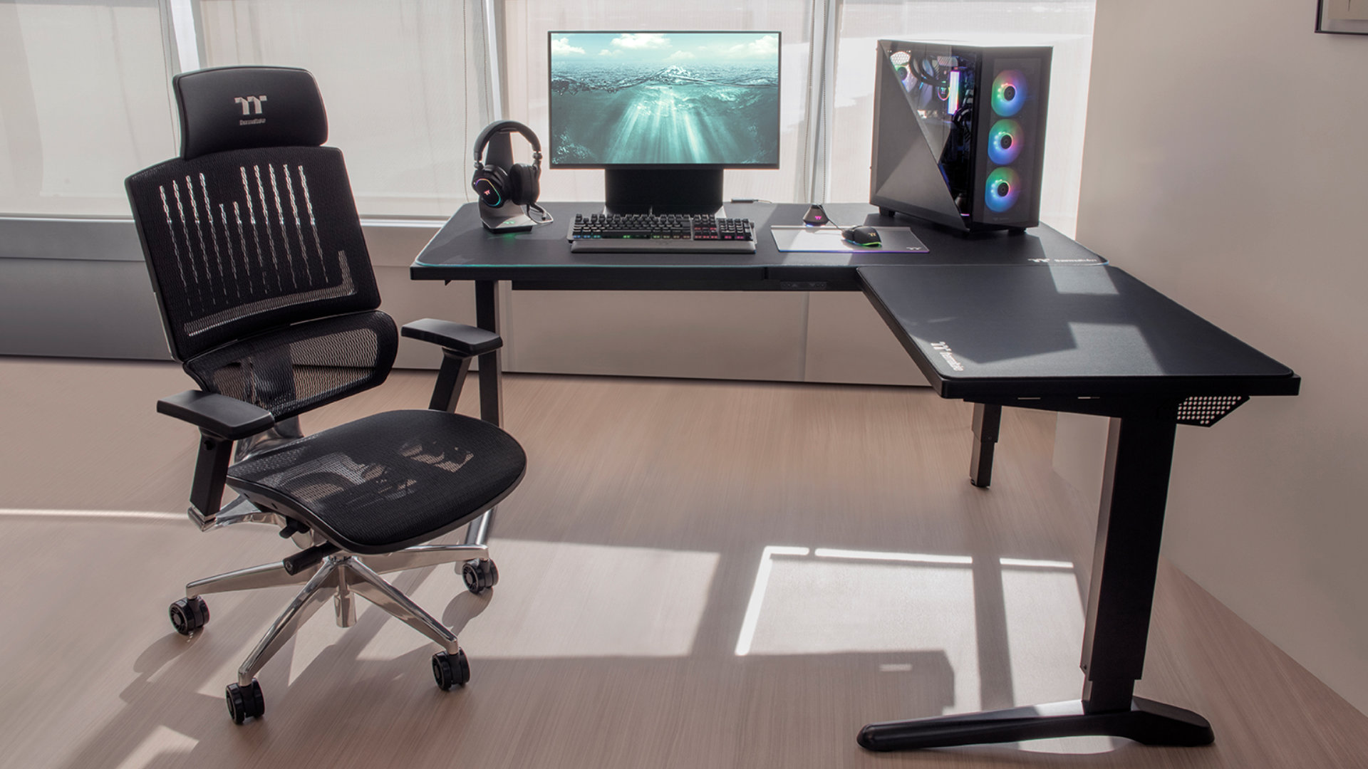 Corner Build Your Own L Shaped Gaming Desk with Wall Mounted Monitor