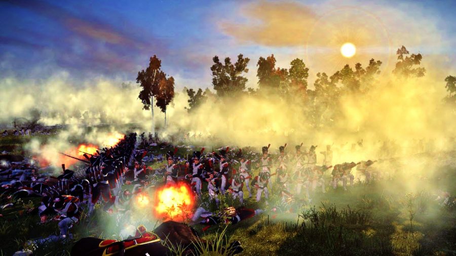 Napoleonic French infantry in a square formation in the Napoleon Total War mod Darthmod