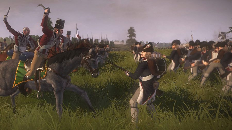 Cavalry charge a line of infantry in Napoleonic Total War 3 mod
