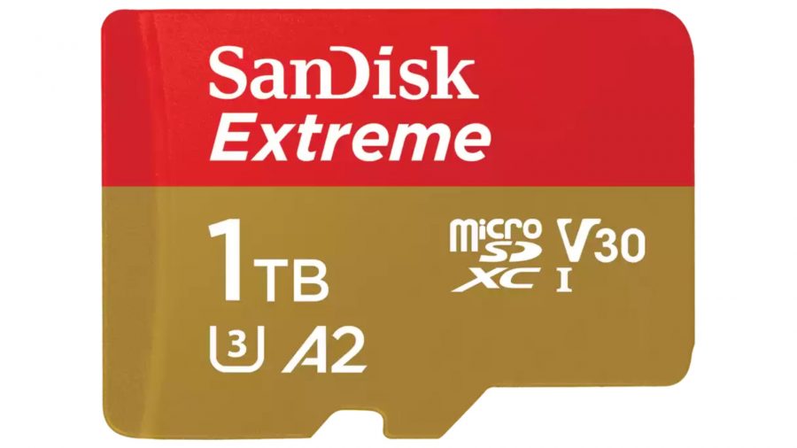 La mejor tarjeta SD para Steam Deck: la tarjeta microSD SanDisk Extreme contra un fondo blanco
