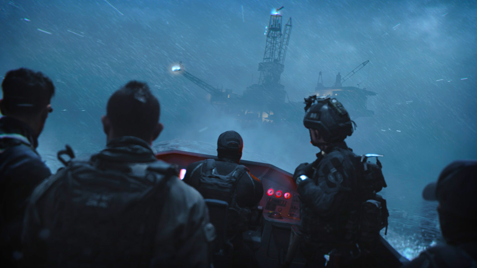 Erscheinungsdatum von Call of Duty Warzone 2: Fünf Soldaten reisen nachts in einem kleinen Boot zu einem Schiff