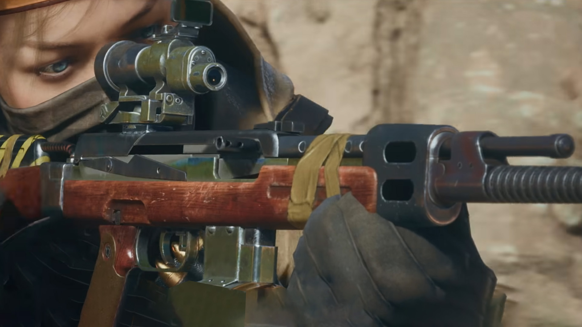 Erscheinungsdatum von Call of Duty: Warzone 2.0: Eine Soldatin, die auf das Visier eines Sturmgewehrs zielt
