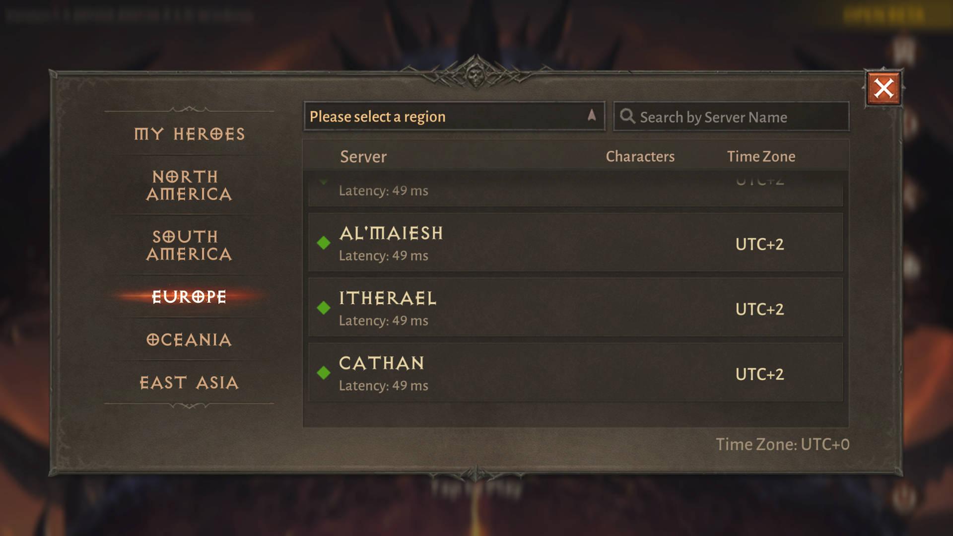 Diablo Immortal server list for PC and mobile
