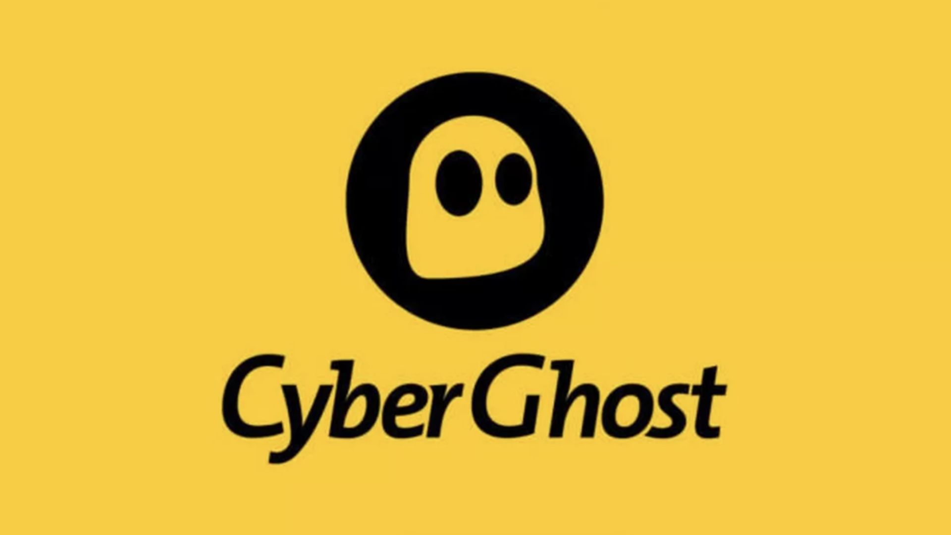 La mejor VPN para Windows 10: CyberGhost.  La imagen muestra el logotipo de la empresa sobre un fondo amarillo.