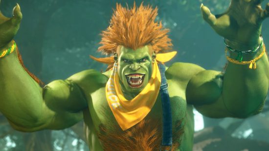Blanka with his arms out stretched as he prepares to fight in Street Fighter 6