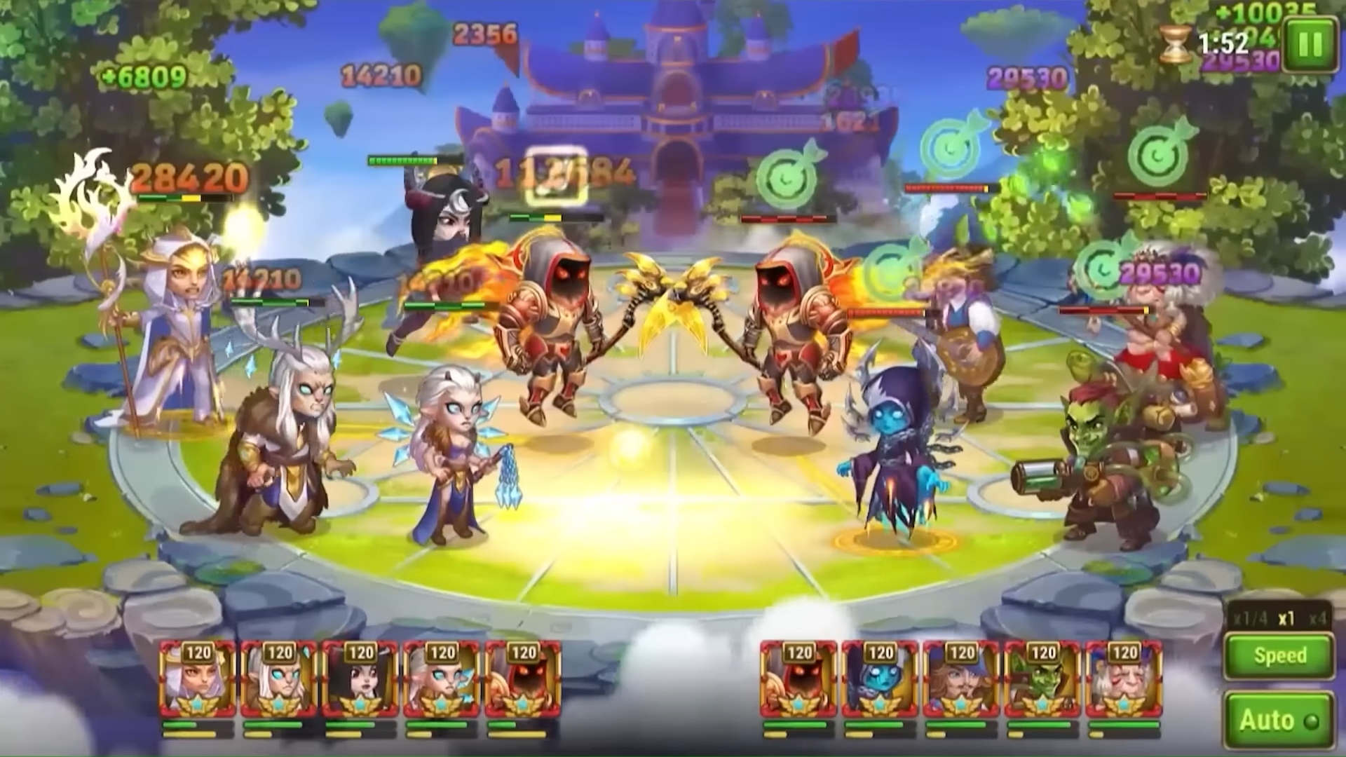 A screenshot of a battle in progress in Hero Wars.